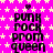 A static image with a bright pink background covered in small yellow stars, featuring repeated text "PUNK ROCK prom queen" in black pixelated font