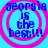 Four identical blue text phrases "georgia is the best!!!" on cyan background with pink concentric circles, arranged in a