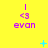 Yellow background with repeated purple 'I <3 evan' text and cyan star-like shapes scattered across the frame.