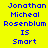 Yellow background with blue text reading "Jonathan Micheal Rosenblum IS Smart" in three , with one highlighted in cyan