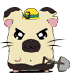 A cartoon hamster with a yellow and green hard hat holds a shovel, displaying varying facial expressions