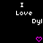 Black background with white pixelated text reading "I Love Dyl" and two pink heart symbols below the text.