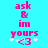 Pixelated text 'ask & im yours' with heart and stars on cyan background, two identical frames side-by-side.