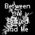 Black background with white pixelated text reading 'Between the Buried and Me' surrounded by abstract floral or vine-like shapes.