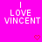 A bright pink background displays repeated white pixelated text "I LOVE VINCENT" with red heart symbols, partially cropped on the right side.