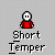 Pixel art avatar with red shirt and white face on gray background, displaying text 'Short Temper' beneath it in two lines.