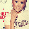 A person wearing a white T-shirt with 'DEEP THROAT' text and checkered pattern, hand near neck, red star symbols on background.