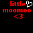 Red pixelated text 'little' with white heart symbol, 'moomoo', and '<3' on black background; left side has animated heart.