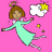 Animated contact sheet showing three frames of a pixel-art angel character with brown hair, light green dress, and white wings against varying solid backgrounds.