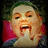 Pixelated image of a person with green hair and red clothing, mouth open in an exaggerated expression next to bright green text on black background.