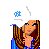Pixel art contact sheet showing two frames of a female character in blue clothing with brown hair, stars, and text "B1Ue" on white background.