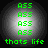 Four identical circular icons with gradient backgrounds display repeated text in green pixelated font, each containing four 'ASS' lines and a bottom line reading 'thots life'.