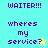 Pixelated text 'WAITER!!! wheres my service?' on cyan and yellow backgrounds with star symbols, animated between two color schemes.