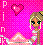 Pixelated static icon with bright pink background featuring a cartoon doll, heart symbol, and partial text on left side.