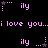 Pixelated pink text and star symbols on black background, repeating 'ily' with animated stars above and below.