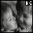 Black-and-white animated icon of two children in close embrace, with text overlays changing across frames.
