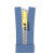 Animated sequence of a blue fabric zipper with yellow metal slider transitioning through open and closed states.