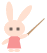 Pixelated bunny avatar in pink dress holding brown stick, two sequential poses showing head turned left then right against gray background.