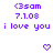 Purple text and symbols on white background with gray bottom-right corner, showing repeated 'i love you' text and heart/arrow symbols in a