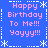 Blue background with pink text reading "Happy Birthday To Me!!! Yayyy!!!" repeated in four quadrants, bordered by white dashed lines and snowflake symbols.