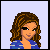 Pixel art contact sheet showing four frames of a summer-themed animated buddy icon featuring a female character in blue and white striped clothing with brown hair, orange legs, and text reading "Summer Fun" on a purple background.