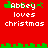 Red background with white text reading 'abbey loves christmas' and green pixelated borders, showing two distinct animation states of the top border.