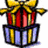 Stacked gift boxes with a yellow bow on top, rendered in pixelated style against white and pink background.