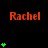 A black background displays multiple orange 'Rachel' text labels with green plus signs in varying quantities and positions across the frame.