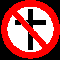Twelve circular red prohibition signs with white backgrounds, each containing a black symbol crossed by a diagonal red line.