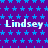 A static image with a purple background patterned with blue stars, displaying the name "Lindsey" in white text repeated across the top, middle, and bottom sections.
