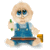 A cartoon baby in blue overalls sits with a green bottle and brown object, showing varied facial expressions across frames.