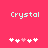 Pixelated text 'Crystal' appears above a of five heart icons on a solid pink background, with one heart in the center colored light red