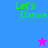 Pixelated green text "Let's Dance" on blue and purple backgrounds with a pink star in the top-right quadrant and a blue star in the bottom-left quadrant.