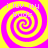 Four identical yellow and pink spiral patterns arranged in a with text "i luv my buds" overlaid on each spiral