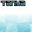 Pixelated text 'TANYA' in cyan and black with a white background featuring light blue pixelated patterns.