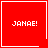 Four red square with white borders display "JANAE!" text; bottom-right has a star symbol, top-right has a heart symbol