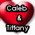 Red heart-shaped icon with text overlays: 'Caleb & Tiffany' top-left, 'Forever' top-right, and '2/22/08' bottom-center.