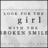 A grayscale buddy icon with text 'LOOK FOR THE girl WITH THE BROKEN SMILE' in pixelated font, showing slight variations between