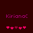 Pixelated text 'Kirionac' in magenta on dark red background with two of pink and purple heart icons