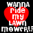 Red heart-shaped icon with white text 'WANNA RIDE MY LAWN MOWER!?' over black background, displayed in four identical