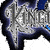 Silver and blue stylized text with metallic texture on white background, featuring curved shapes and partial lettering.