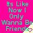 A static image with bright pink background displays repeated text in green and cyan, each phrase accompanied by a small heart symbol.