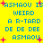 Yellow background with blue pixelated text repeating 'ASMAOU IS WEIRD A R-TARD DE DE DEE ASMAOU' and pink plus signs scattered throughout.