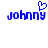 Blue pixelated text 'johnny' with a heart symbol above the first 'o', displayed in two identical side-by-side arrangements on a white background.