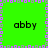 Green background with purple and gray pixelated border, four instances of 'abby' text in black font arranged in a