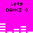Bright pink background with four identical 'Lets DANCE :)' text blocks and white audio waveforms shifting across the frame.