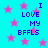 Cyan background with pink stars and blue pixelated text reading "I LOVE MY BFFLS" in multiple repeated instances.