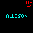 Red pixelated heart symbol above two cyan 'ALLISON' text blocks on black background.