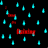Static pixel art image with black background, scattered cyan teardrop shapes, and two red rectangular text-like forms.