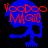 Blue silhouette of a figure with raised arms and feet on a black background, overlaid by red text reading "VOODOO MAGIC" in pixelated font.